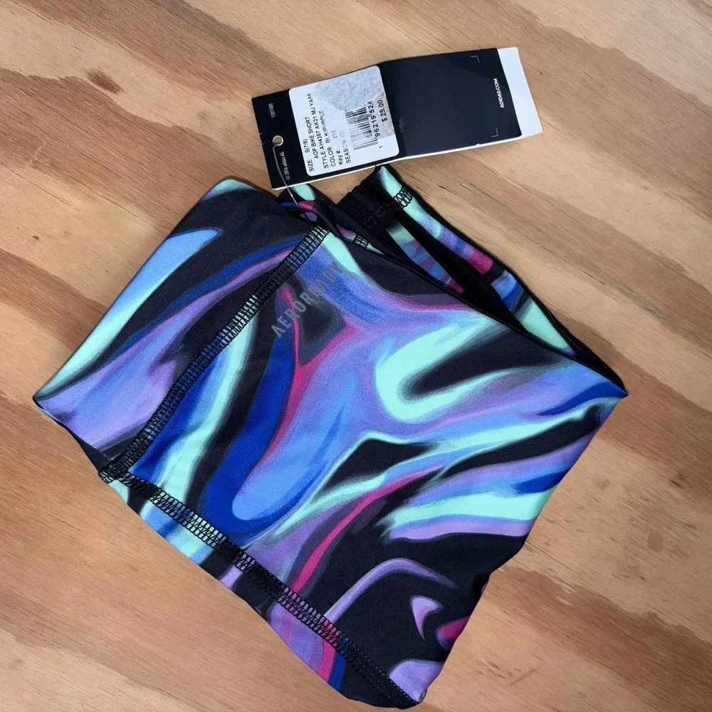 Adidas Girls Small 7-8 All Over‎ Print Biker Shorts Aeroready New